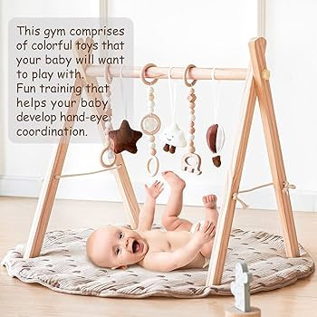 Wooden Baby Play Gym with Mat, Foldable Baby Play Gym Frame Activity Gym Hanging Bar with 5 Gym B... | Amazon (US)