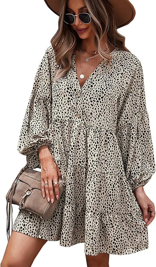 CCTOO Women’s Summer Dresses Casual V Neck Button Down 3/4 Sleeve Floral Print Loose Flowy Shir... | Amazon (US)