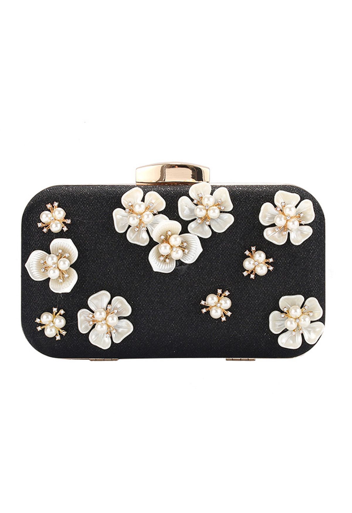 Beaded 3D Flower Clutch in Black | Chicwish