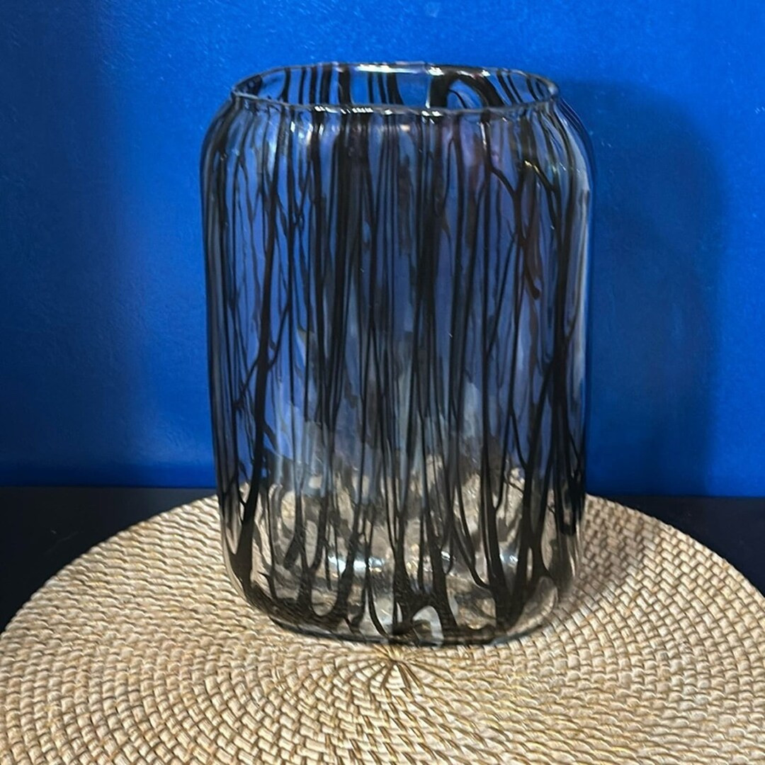 Modernist Oval Handblown Murano Glass Vase With Black Expressionistic Detailing - Etsy | Etsy (US)