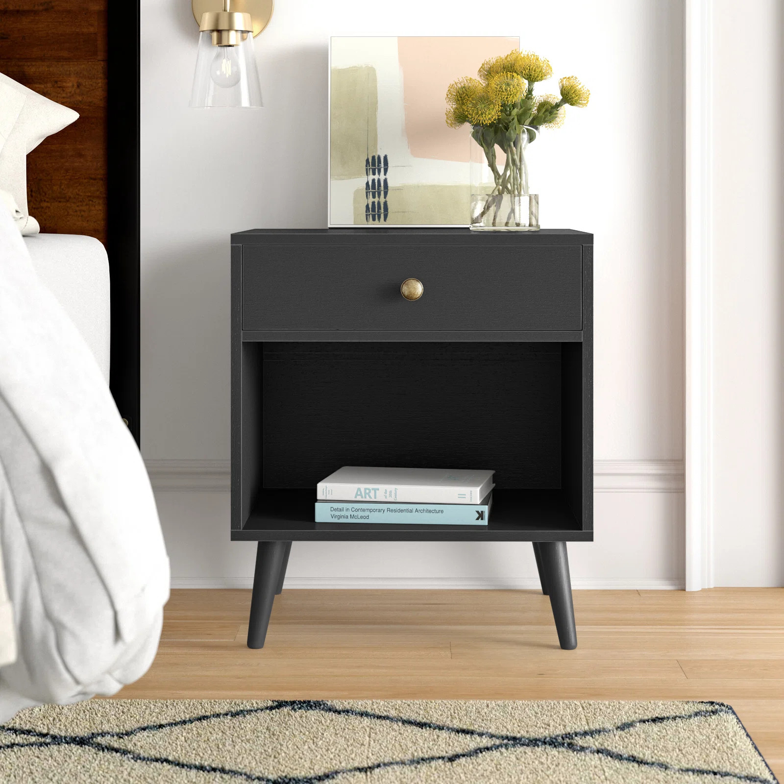 Vansant 1 - Drawer Nightstand with Drawer and Open Compartment, Solid Wood Legs | Wayfair North America