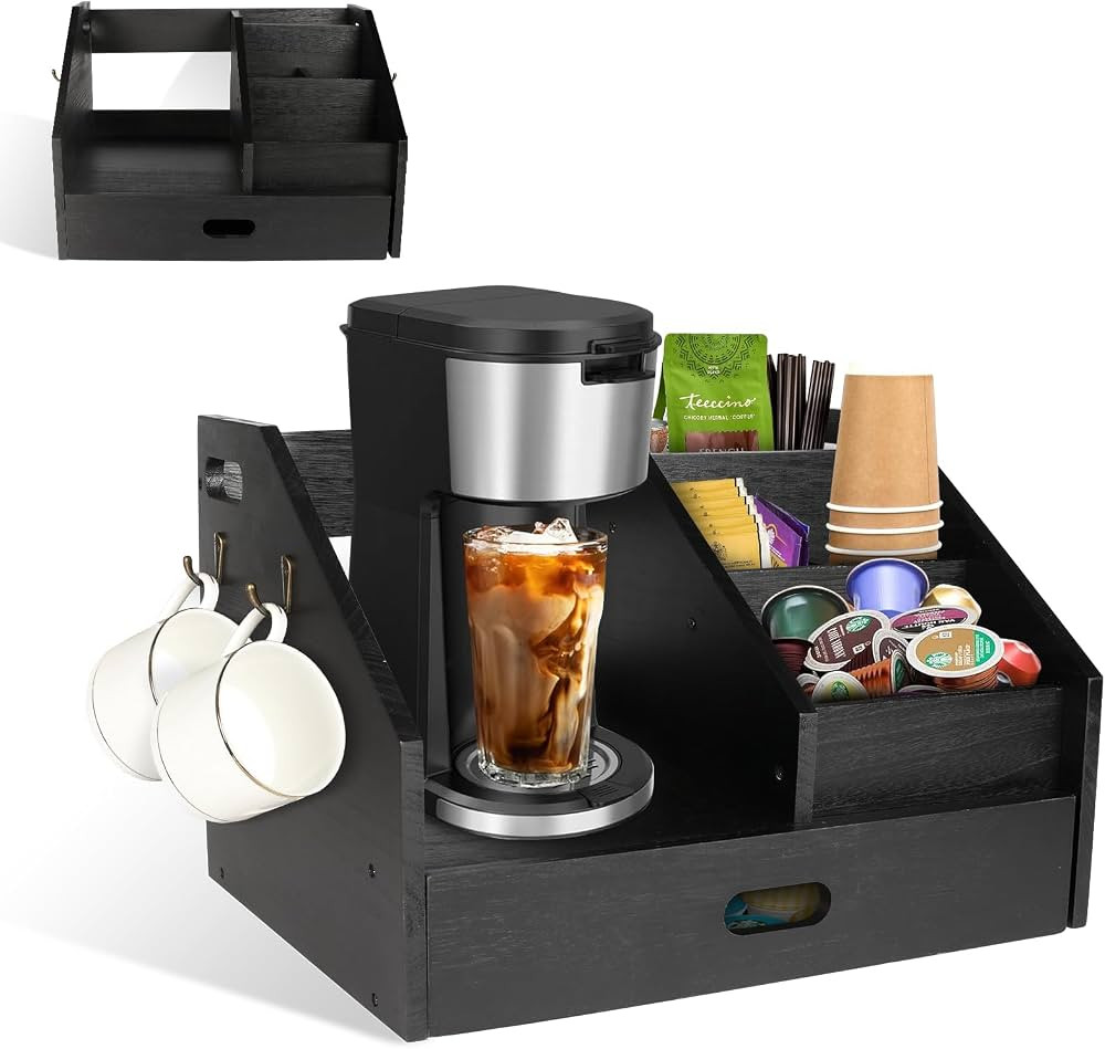 Large Capacity Wooden Coffee Bar Organizer for Coffee Bar Accessories-Farmhouse Coffee Pod Drawer... | Amazon (US)