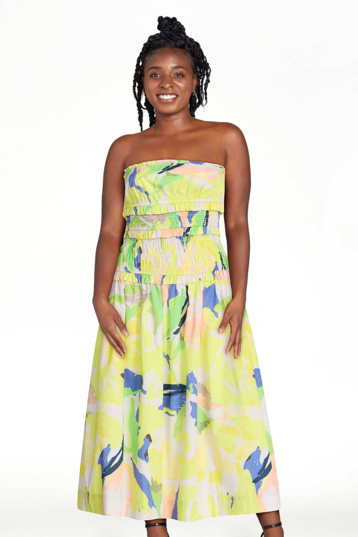 Free Assembly Women's and Women's Plus Strapless Cotton Poplin Tiered Midi Dress, Sizes XS-4X | Walmart (US)