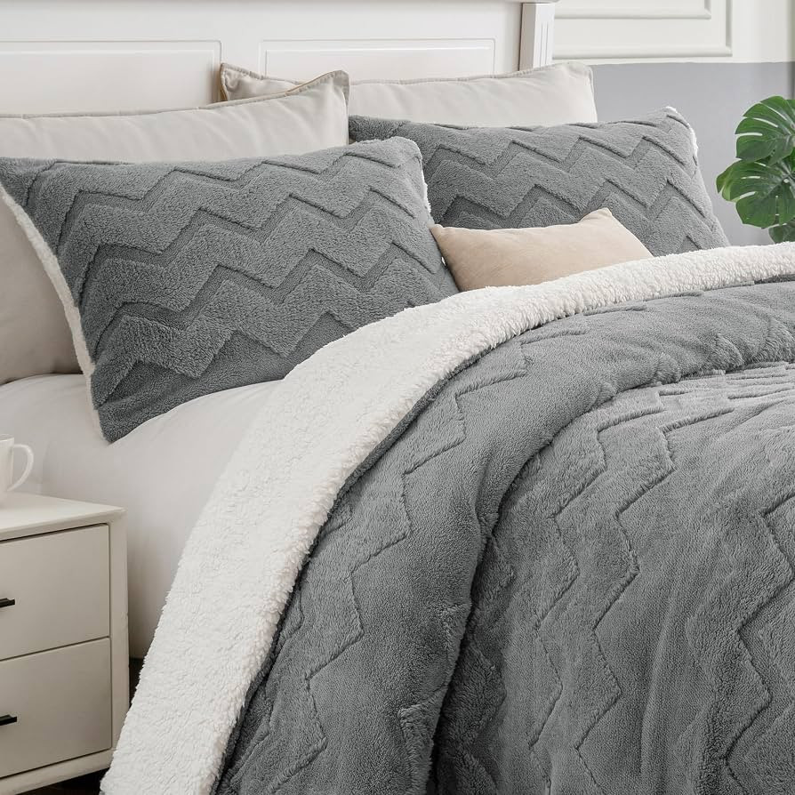 BEDELITE Fluffy King Size Comforter Set - Super Soft Sherpa Grey Comforter for King Size Bed, Lux... | Amazon (US)
