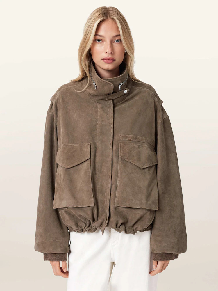 AllSaints Brown Suede Clay Jacket | Next US