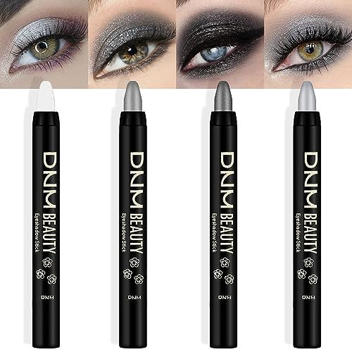 Kaely 4Pcs Metallic Shimmer Smoky Eye Shadow Sticks, Pearl White Dazzling Grey Gray Pearl Black Silver, Smokey Eyeliner Pencil Eyeshadow Palette Goth Halloween Makeup, Eye Brightener Stick for Women | Amazon (US)