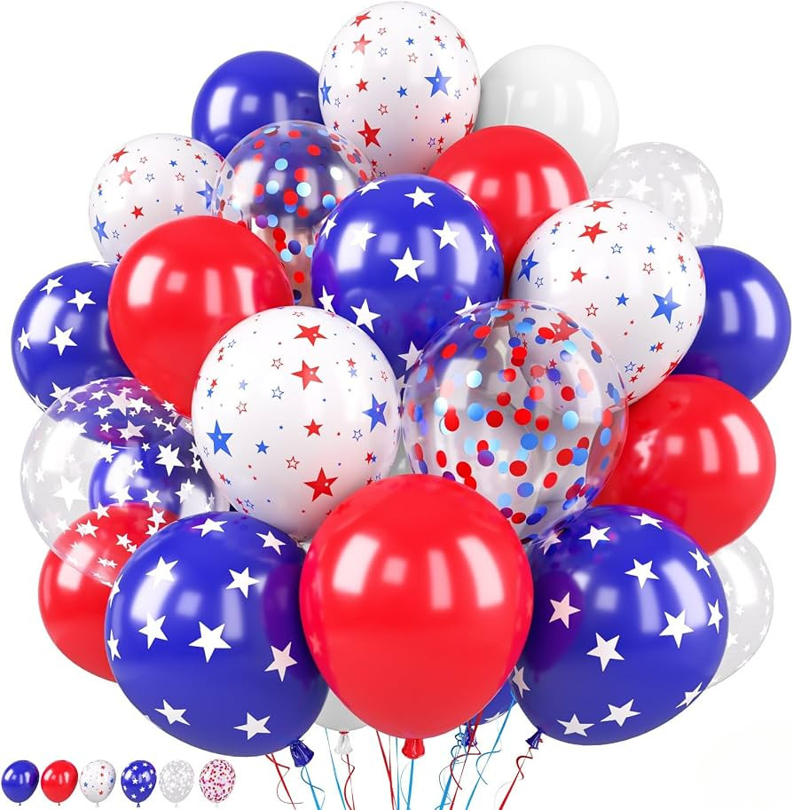 Red White Blue Balloon, 50 Pcs 12 Inches Star Print Red Royal Blue Confetti Balloons, Latex Ballo... | Amazon (US)