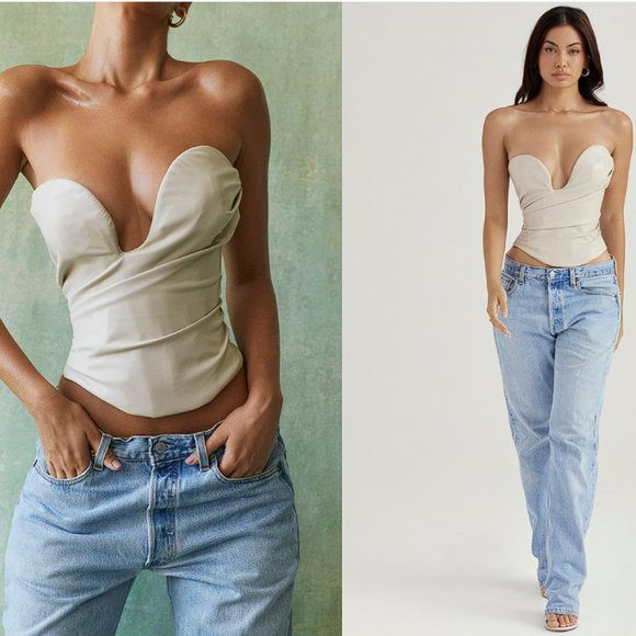 House of CB 'Saffira' Fog Plunge Vegan Leather Corset NWT | Poshmark