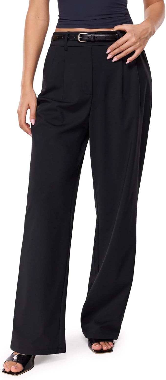INLYRIC Women's Wide Leg Dress Pants High Waisted Stretchy Pull On Work Office Business Casual Tr... | Amazon (US)