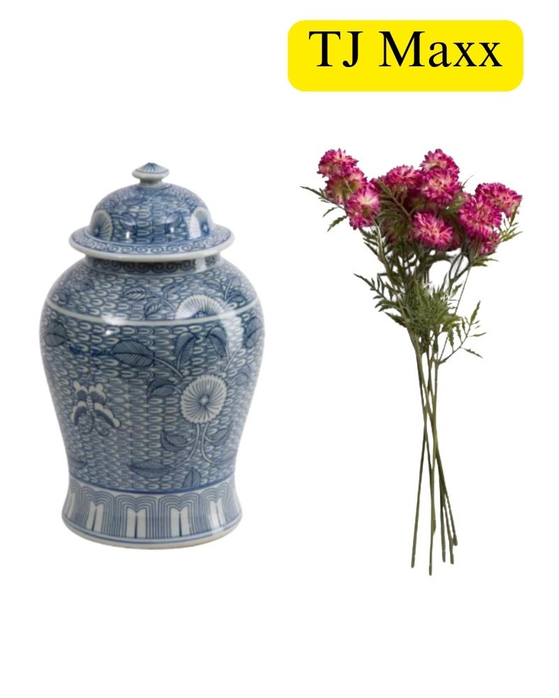 Blue and white ginger jar, pink flowers, table, top, kitchen, living room, office, French, modern, coastal, TJ Maxx sale.

#LTKSaleAlert #LTKHome
