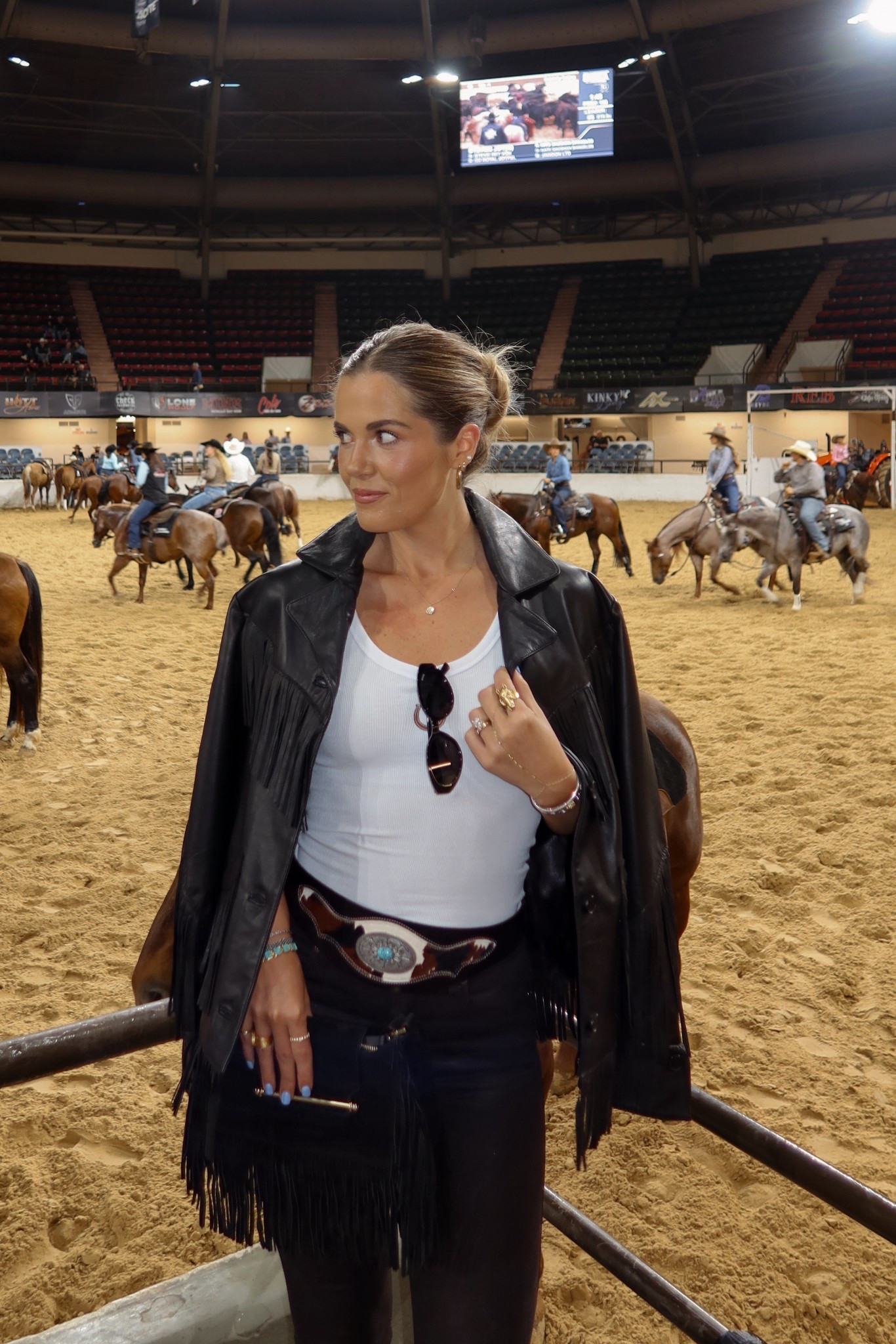 exact jeans are PAIGE (i’m in a 26 and im 5’10 in 2 inch heels). amazon tank in an XS, fringe jacket in a medium, belt is from seven hills and bag is old 🤎 

#LTKTall #LTKFestival #LTKSeasonal