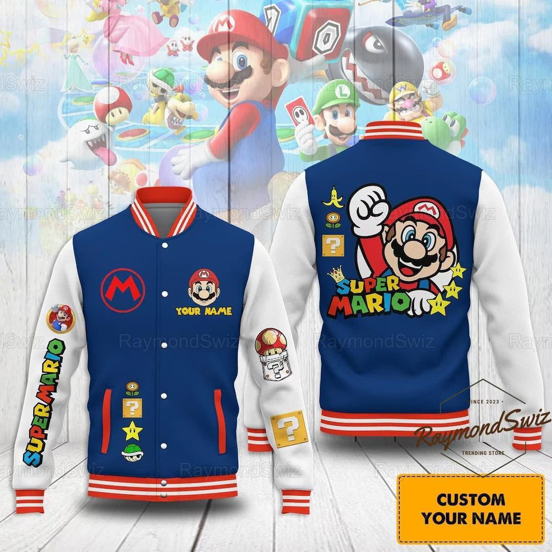 Super Mario Baseball Jacket, Mario Baseball Jacket, Custom Super Mario Jacket, Super Mario Jacket... | Etsy (US)