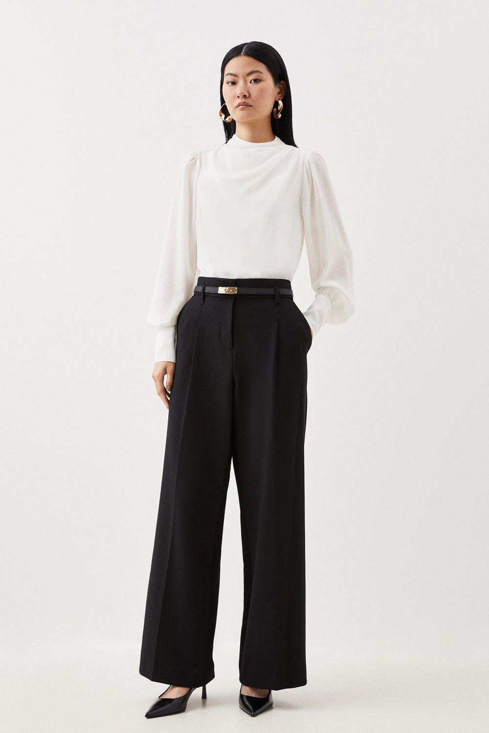 Tailored Compact Stretch Corset Waist Wide Leg Pants | Karen Millen US