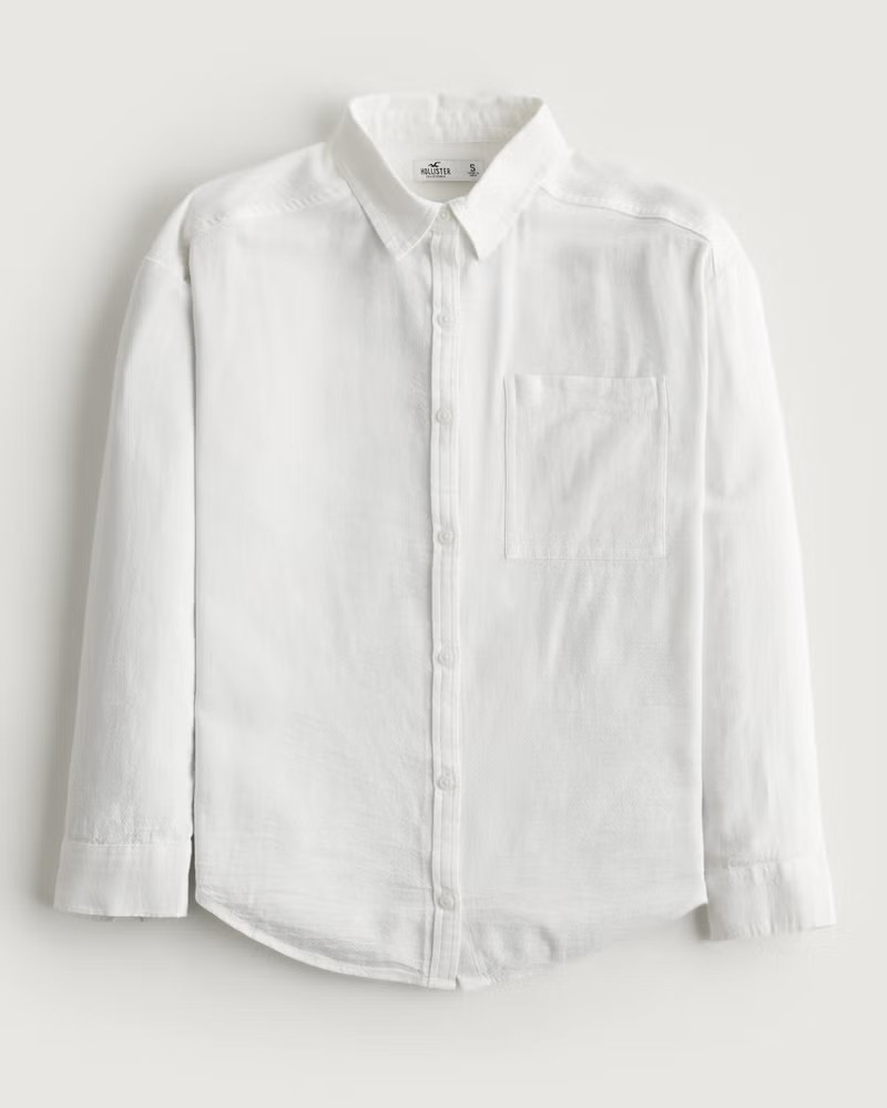 Oversized Linen Blend Button-Through Shirt | Hollister (US)