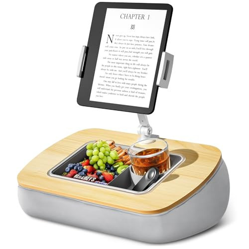 ERGONOV Tablet Stand Pillow with Snack Bowl, iPad Lap Holder for Hands-Free Reading and Relaxation on Bed,Couch,Recliner, 360° Rotating Clip for 4.7-13" Kindle,eBook,Tablet,iPhone (Birch Gray) | Amazon (US)