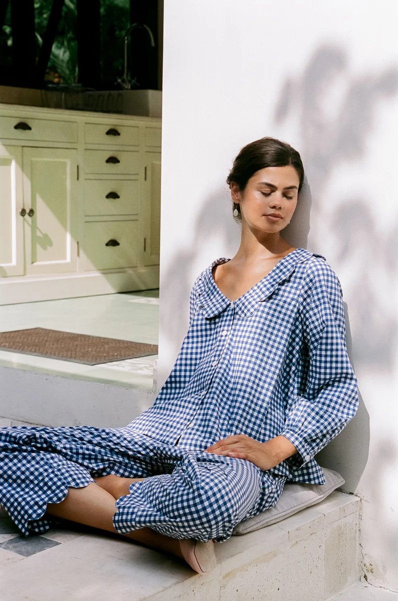 Penelope Sleep Set - Long - Gingham - Navy | Piyama US
