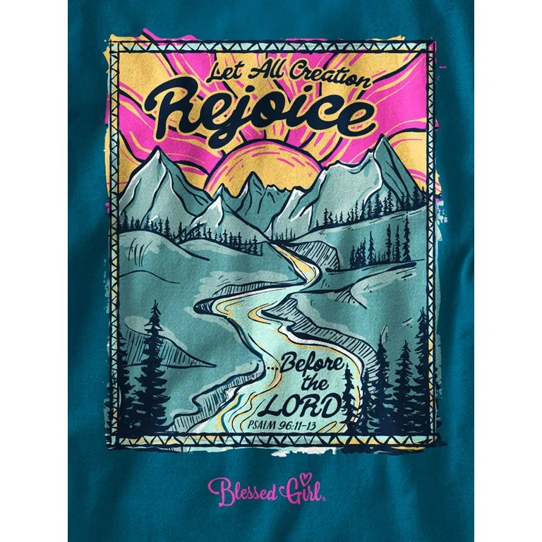 Blessed Girl Womens Long Sleeve T-Shirt - Let All Creation Rejoice - Pacific Blue - X-Large | Walmart (US)
