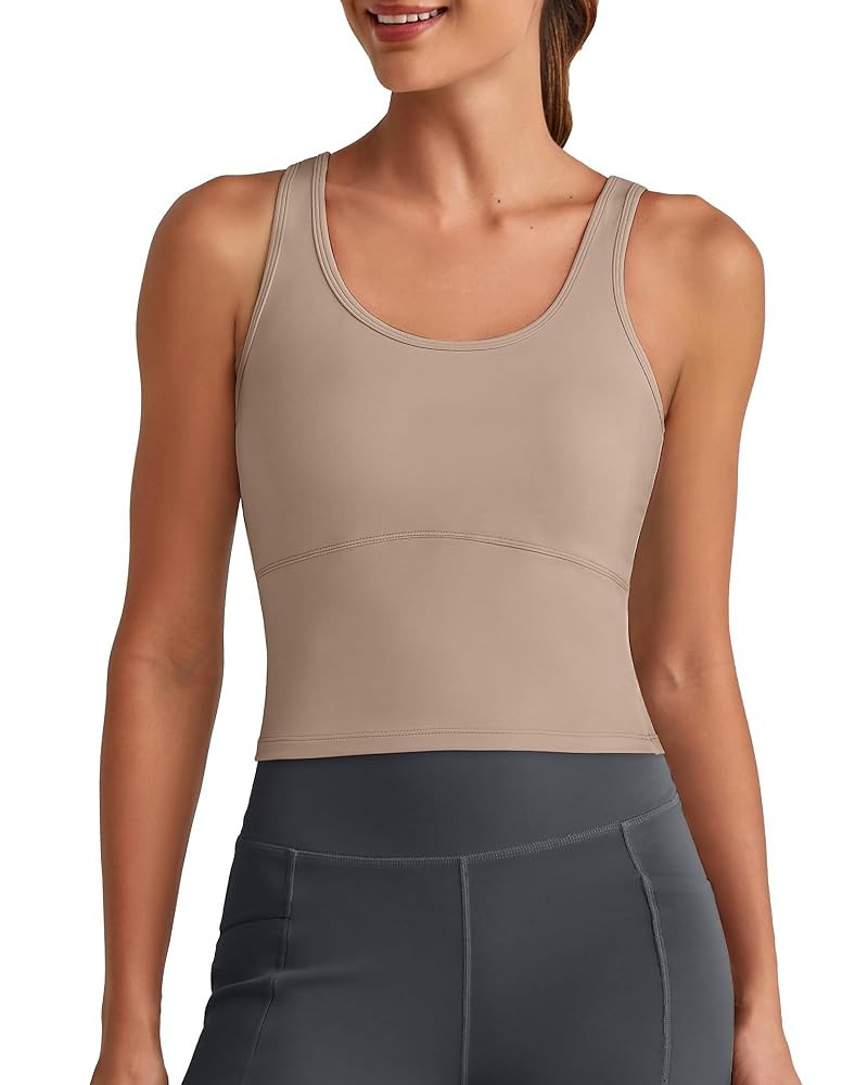 G4Free BareFeel Built in Bra Workout Tank Tops Removable Padded Longline Sports Bras Waist Length... | Amazon (US)