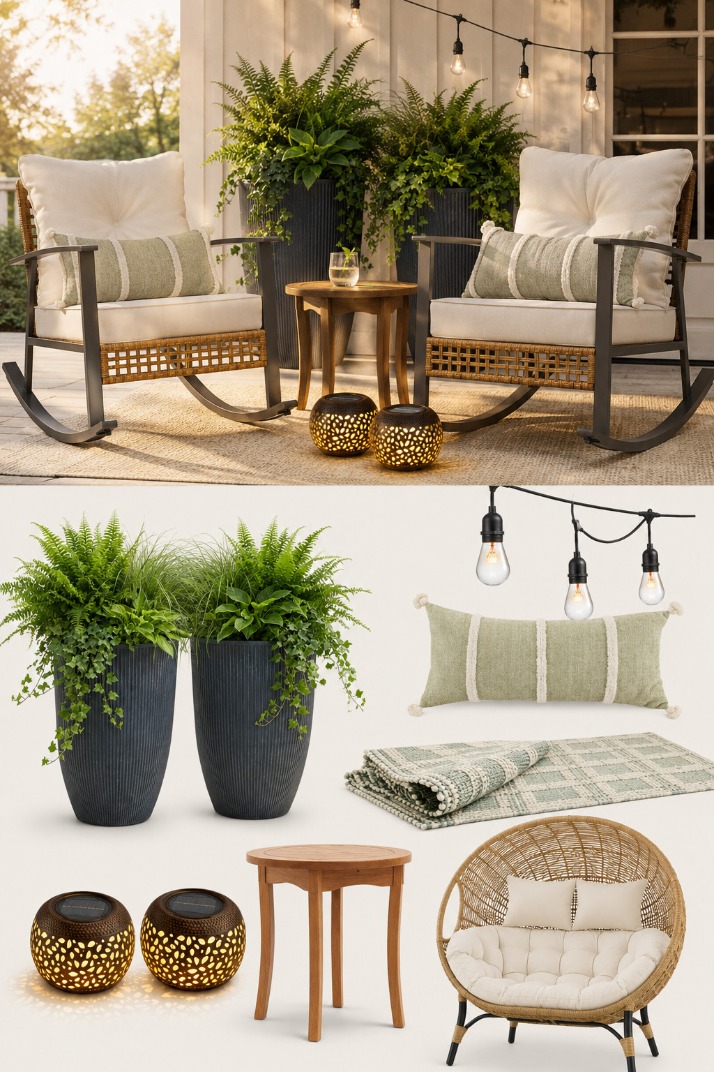 Lakehouse porch favorites ☀️🤎

Sharing the Wayfair pieces that helped bring this space together, including the rocking chairs, egg chair, outdoor rug, lanterns, planters, and more.

@wayfair #wayfair #Ad #WayfairPartner
 

 #LTKHome