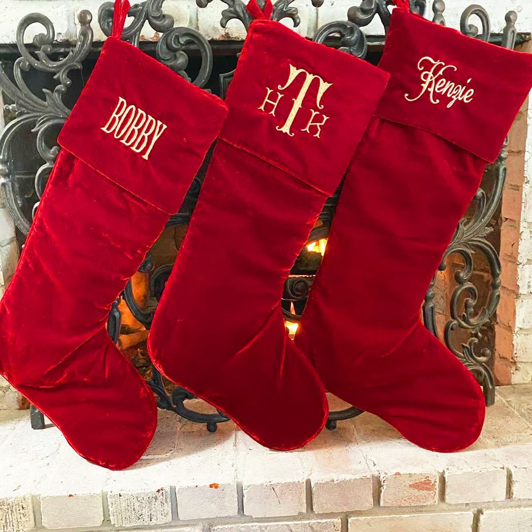 Christmas Traditional Red Personalized Velvet Stockings - Etsy | Etsy (US)