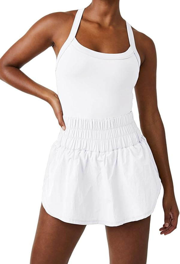 Meladyan Women Running Skortsie Jumpsuit Tennis Dress with Shorts Sleeveless Workout Athletic Gol... | Amazon (US)