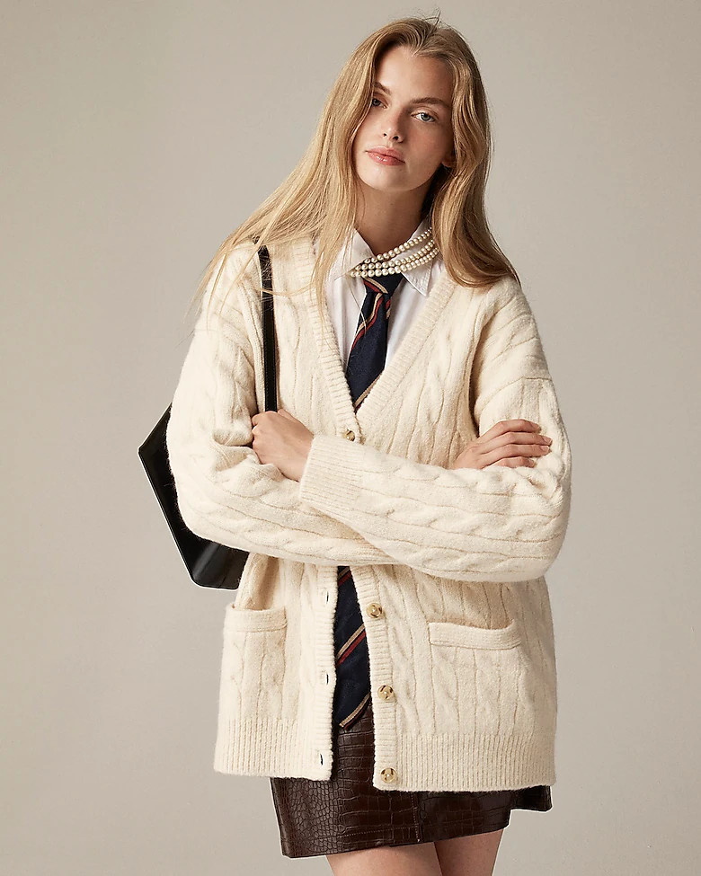 Relaxed cable-knit cardigan sweater | J. Crew US