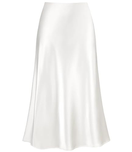 Women's Satin High Waist Hidden Elasticized Waistband Flared Casual A Line Midi Skirt | Amazon (US)