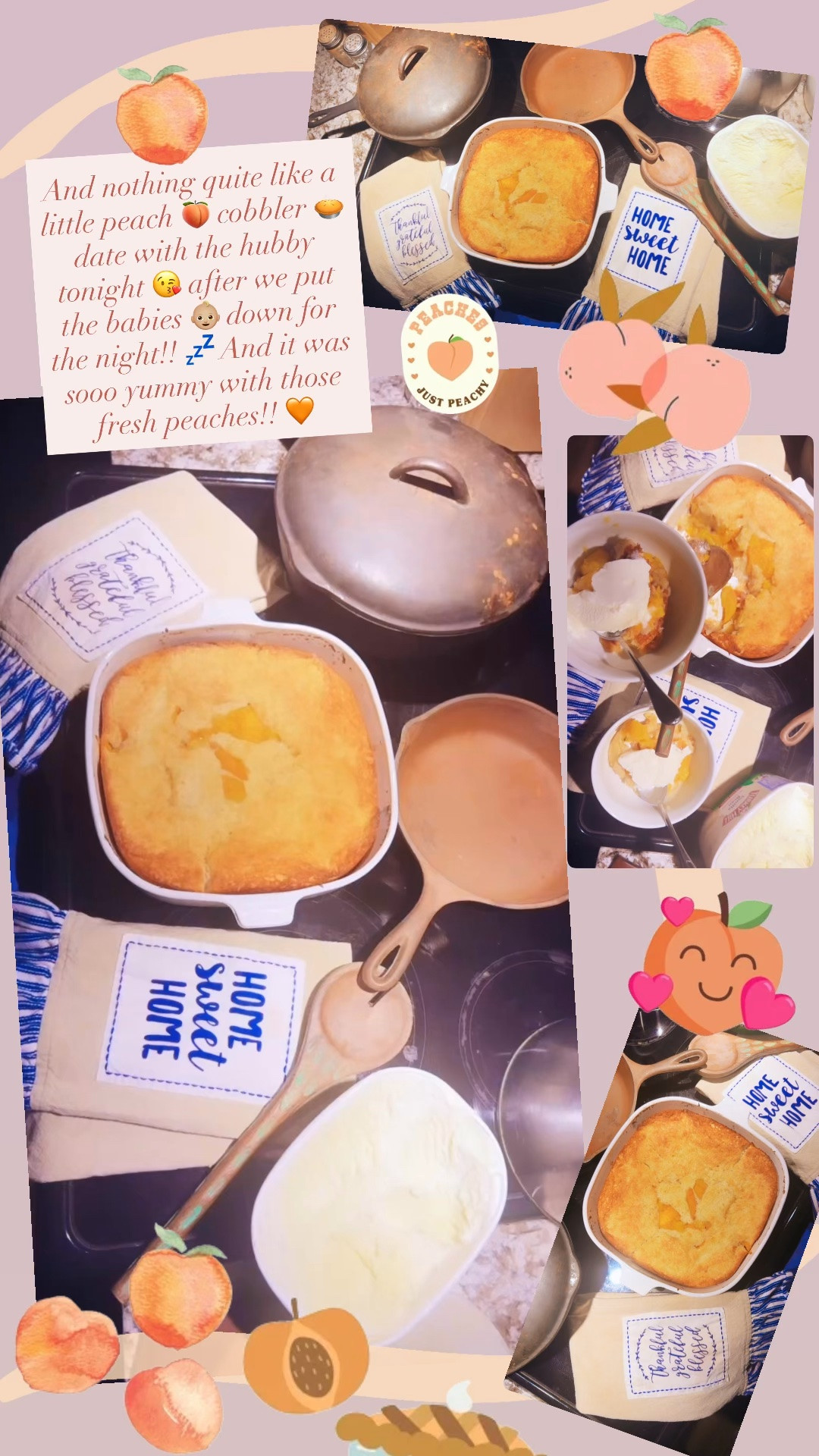 And nothing quite like a little peach 🍑 cobbler 🥧 date with the hubby tonight 😘 after we put the babies 👶🏼 down for the night!! 💤 And it was sooo yummy with those fresh peaches!! 🧡