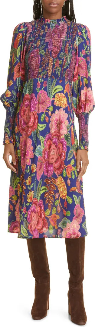 FARM Rio Macaw Bloom Floral Smocked Mock Neck Juliet Sleeve Dress | Nordstrom | Nordstrom