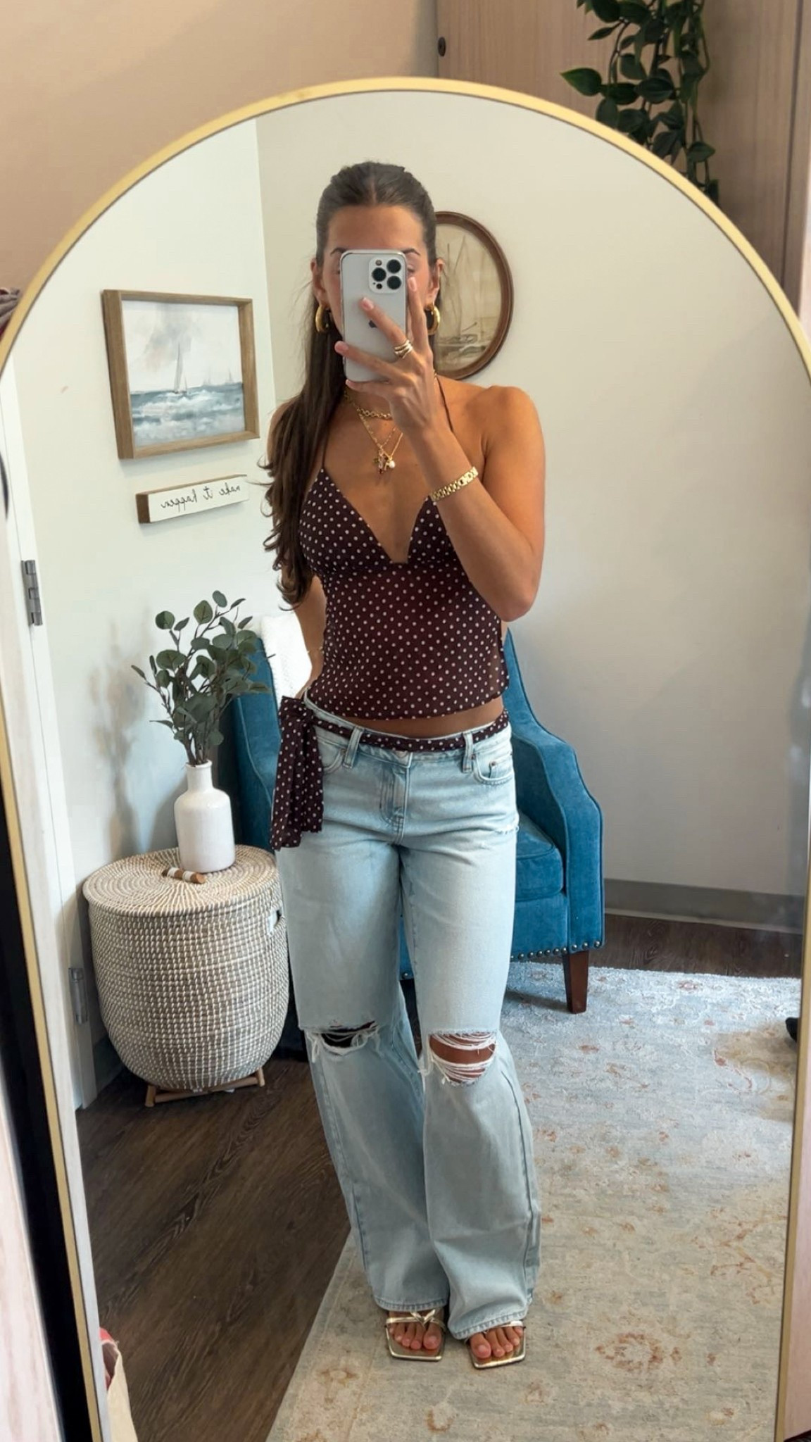 brown polka dot tank outfit