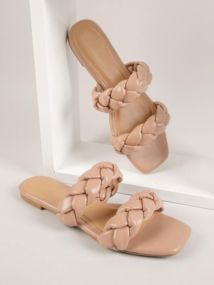 Faux Leather Dual Braided Vamp Sandals | SHEIN