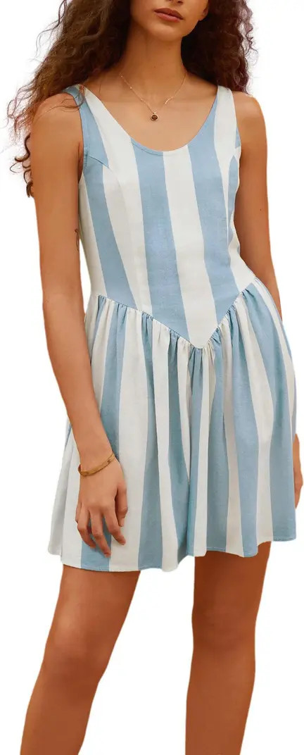 Stripe Linen Blend Sleeveless Fit & Flare Minidress | Nordstrom