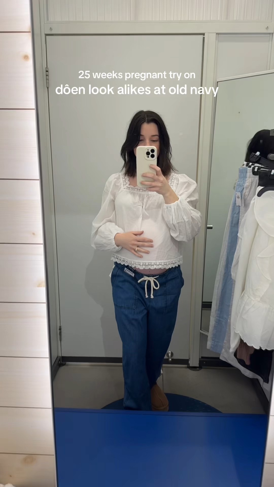 25 week pregnant old navy try on. Are you kidding me with these Dôen look alikes?! 🤩 

#LTKBump #LTKPetite #LTKSaleAlert