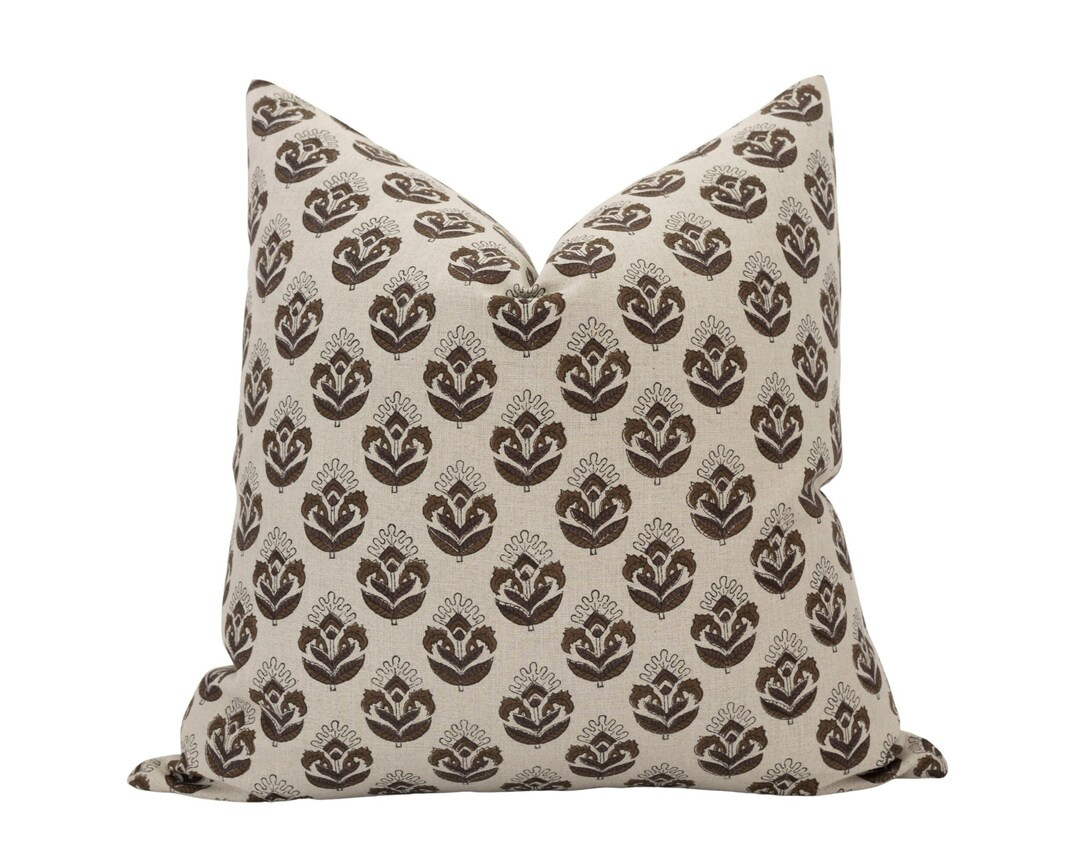 AMARA  Block Print Pillow Cover Brown Floral Pillow Moody - Etsy | Etsy (US)