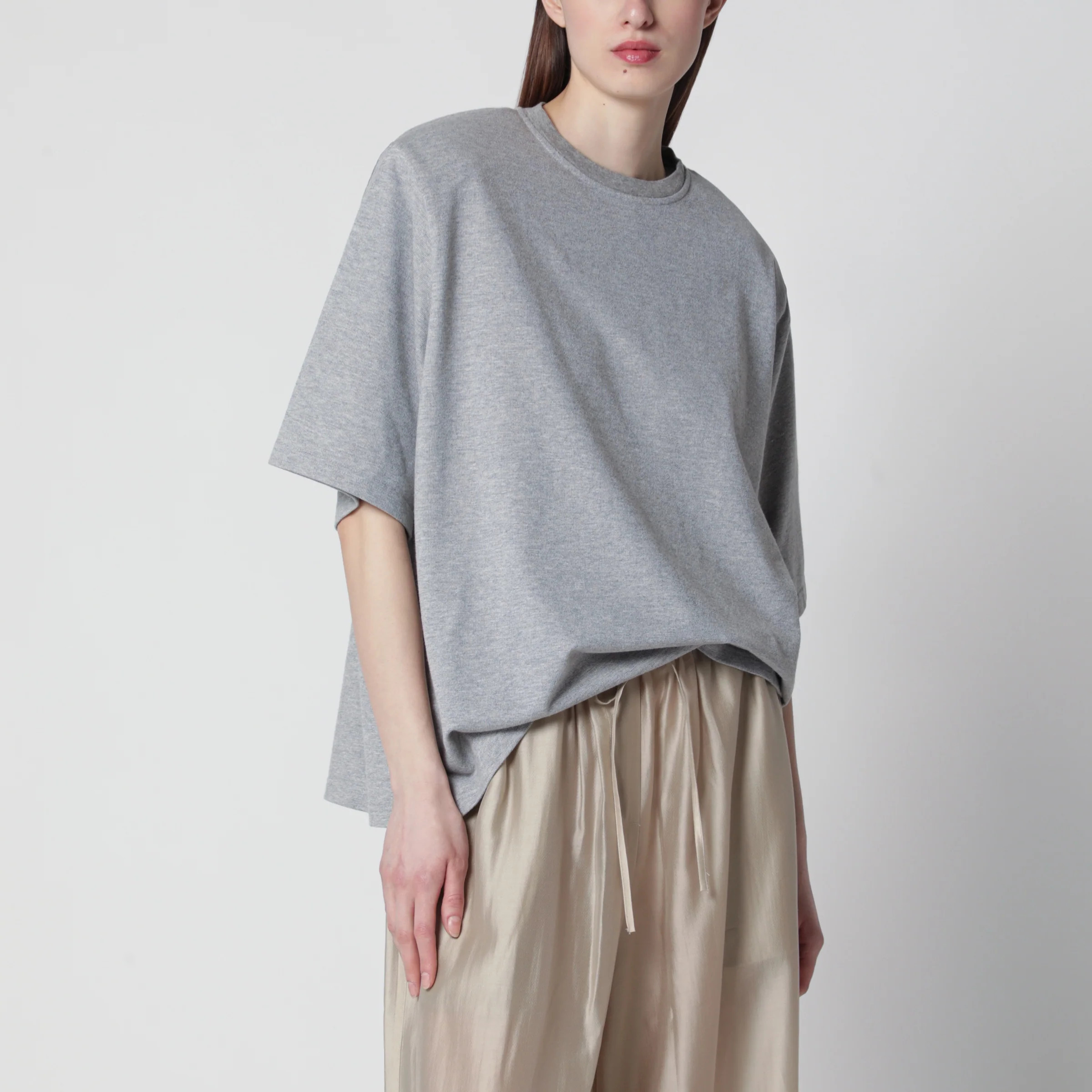 Grey melange Hugo T-shirt with padded shoulders | The Double F