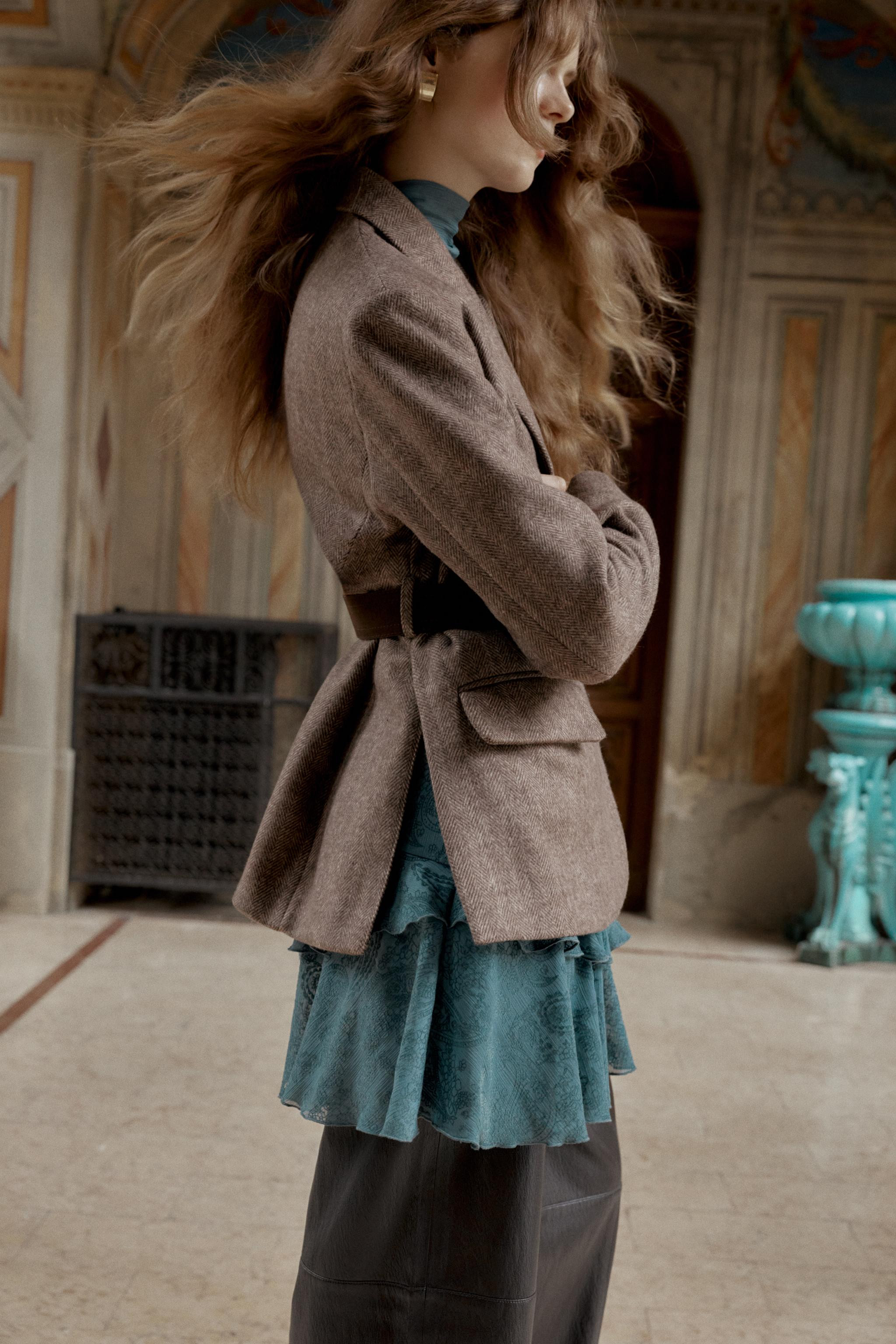 HERRINGBONE BLAZER WITH BELT | Zara UK