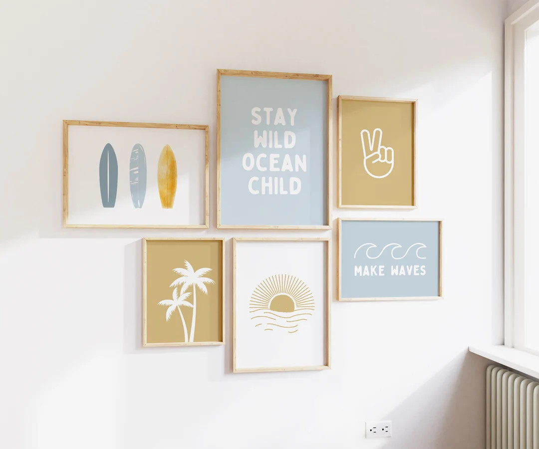 Surf Retro Beach Gallery Wall Set of 6 Beach Nursery Downloadable Prints, Boys Room Decor, Kids R... | Etsy (US)