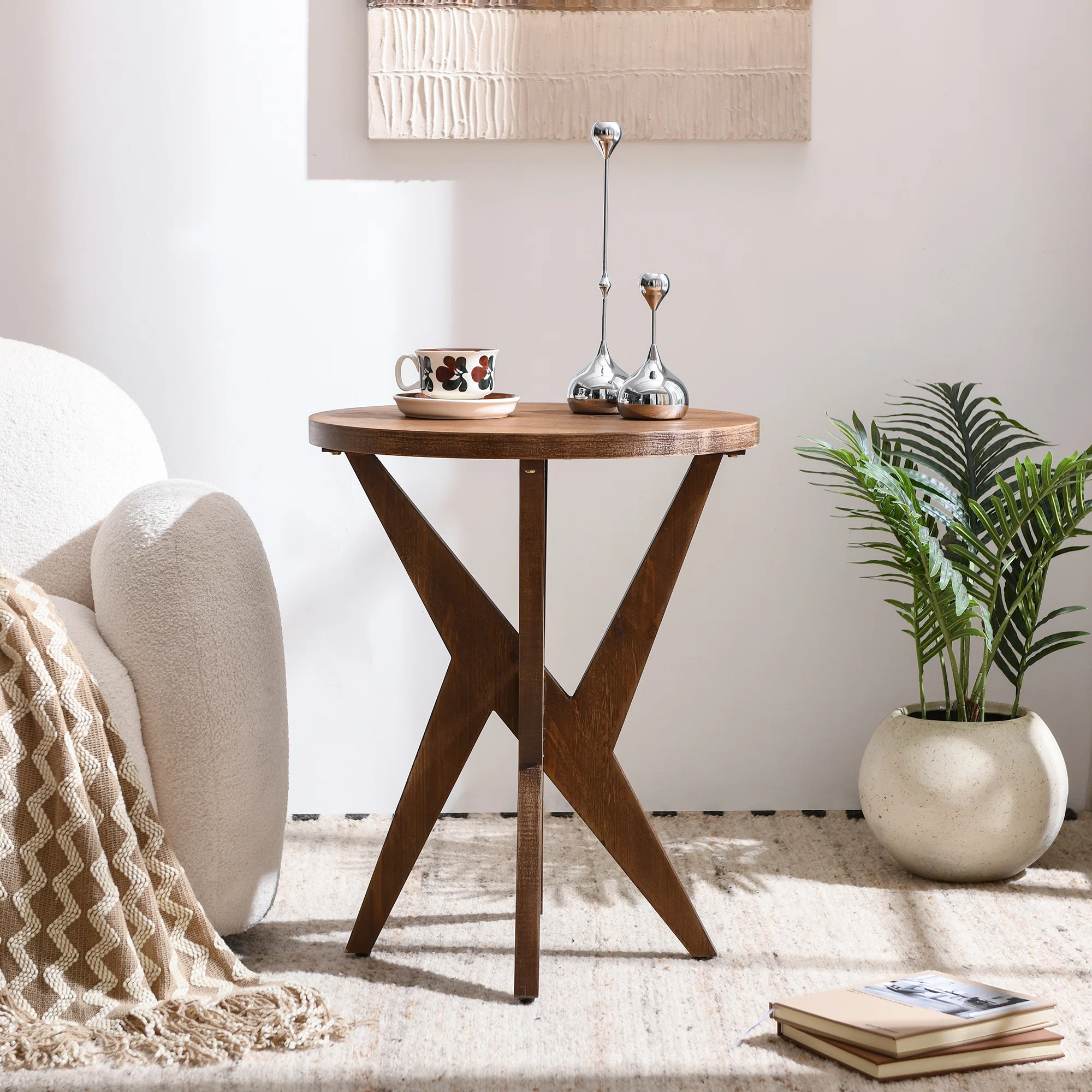 Jahey Solid Wood Crossed Legs Round End Table with Smooth Top and Sturdy Four-Leg Base | Wayfair North America