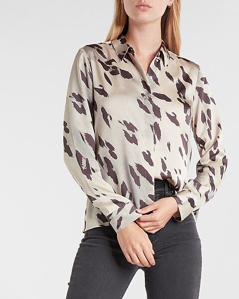 Cheetah Satin Portofino Shirt | Express