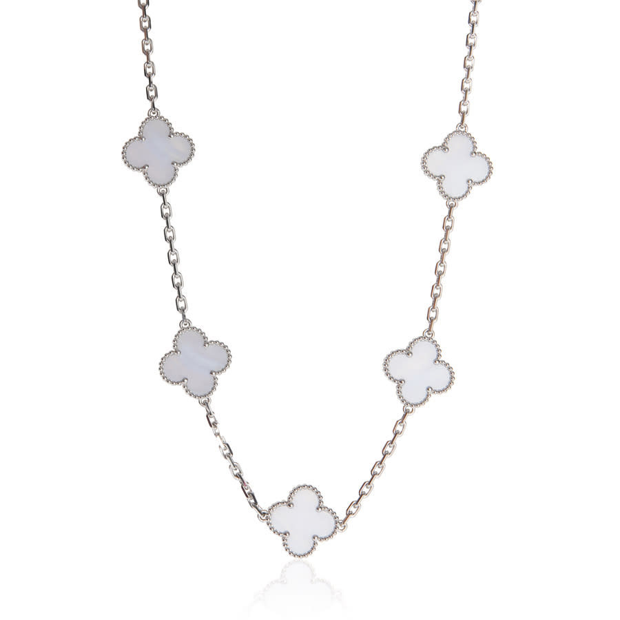 Pre-Owned Van Cleef & Arpels White Gold Chalcedony Vintage Alhambra Necklace | Jomashop.com & JomaDeals.com