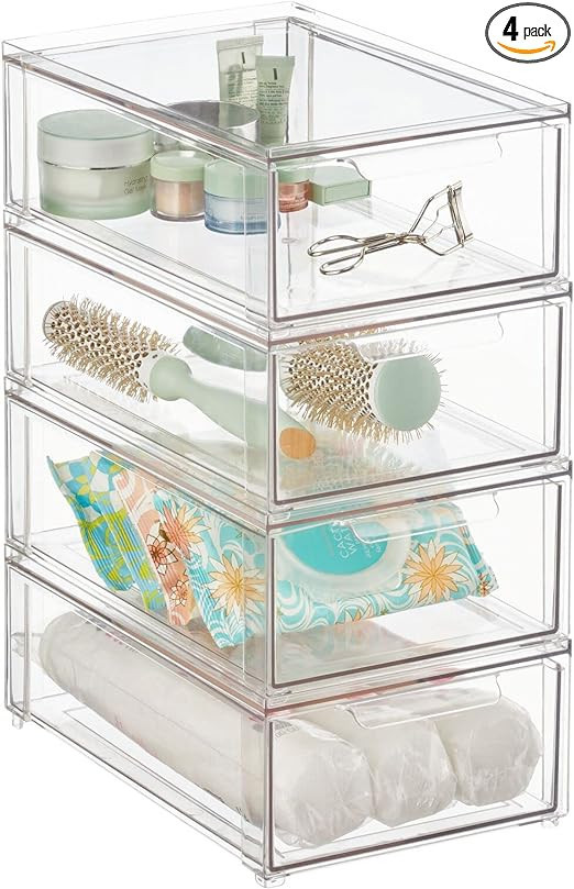 mDesign Plastic Stackable Bathroom Storage Organizer Bin with Pull Out Drawer for Cabinet, Vanity... | Amazon (US)