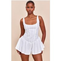 White Woven Corset Detail Floaty Romper | PrettyLittleThing US