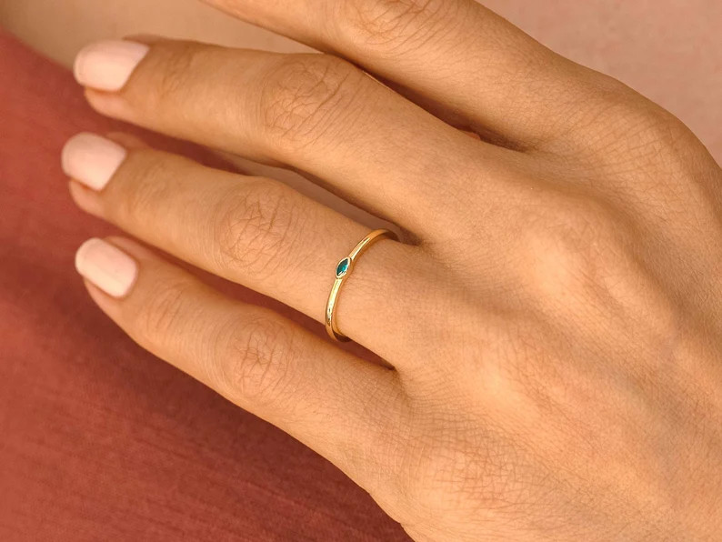 14k Gold Bezel Set Marquise Ruby Ring / Solitaire Birthstone Ring / Solid Gold Promise Ring for W... | Etsy (US)