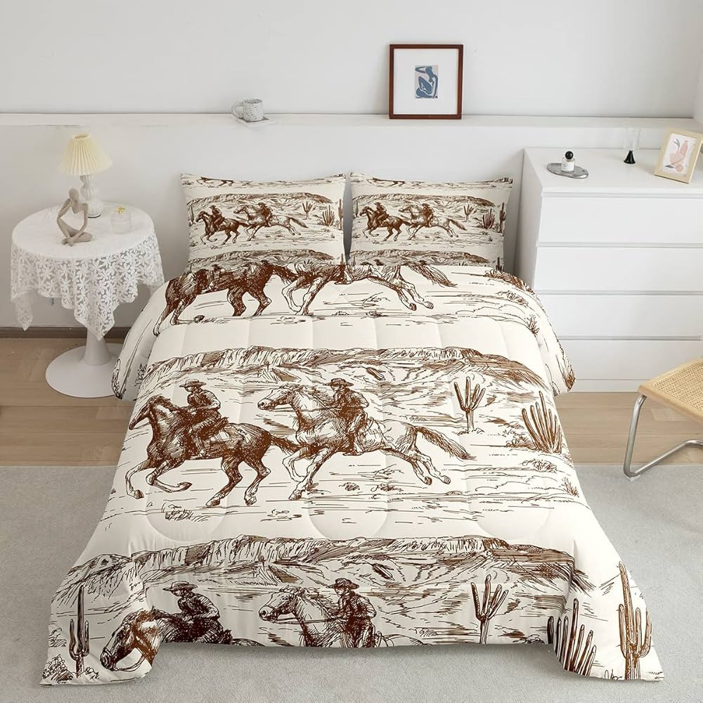 Erosebridal Western Comforter Set Queen Size Cowboy Bedding Set American Wild West Desert Hand Dr... | Amazon (US)