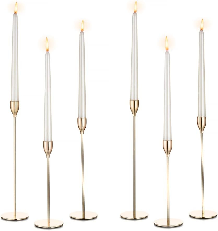 Inweder Taper Candle Holders for Candlesticks - Set of 6 Gold Candlestick Holders, Metal Candle S... | Amazon (US)