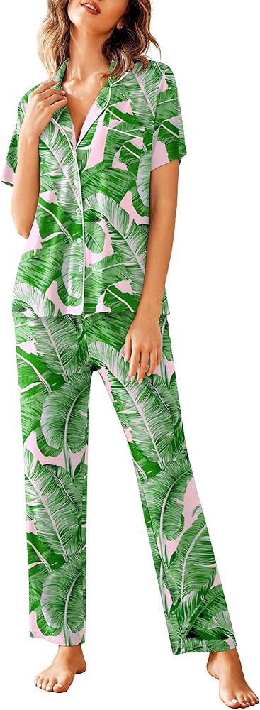 Avidlove Women Pajamas Set Notch Collar Soft Sleepwear Pjs Short Sleeve Button Down Nightwear wit... | Amazon (US)