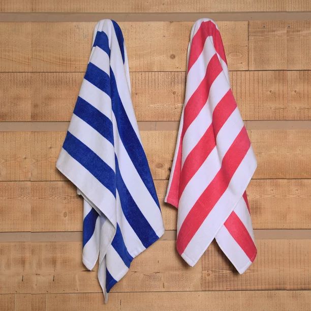(2 pack) Mainstays Cabana Stripe Beach Towel Set, Blue & Pink | Walmart (US)