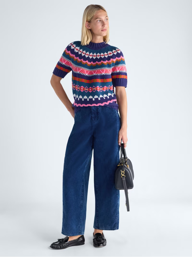 Free Assembly Women's Yoke Stitch Sweater with Short Sleeves, Midweight, Sizes XS-XXL | Walmart (US)