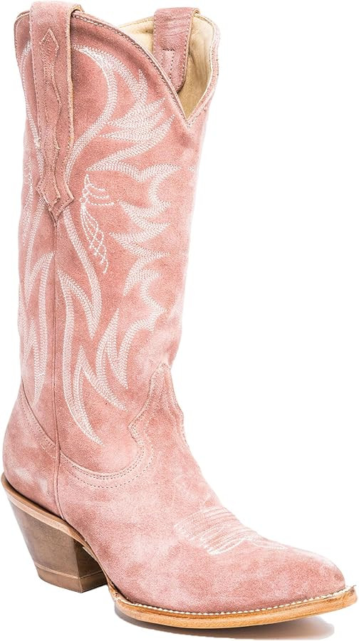 Sky Blue Suede Cowboy Cowgirl Boots for Women Cute Embroidered Pull On Western Boots Almond Toe C... | Amazon (US)