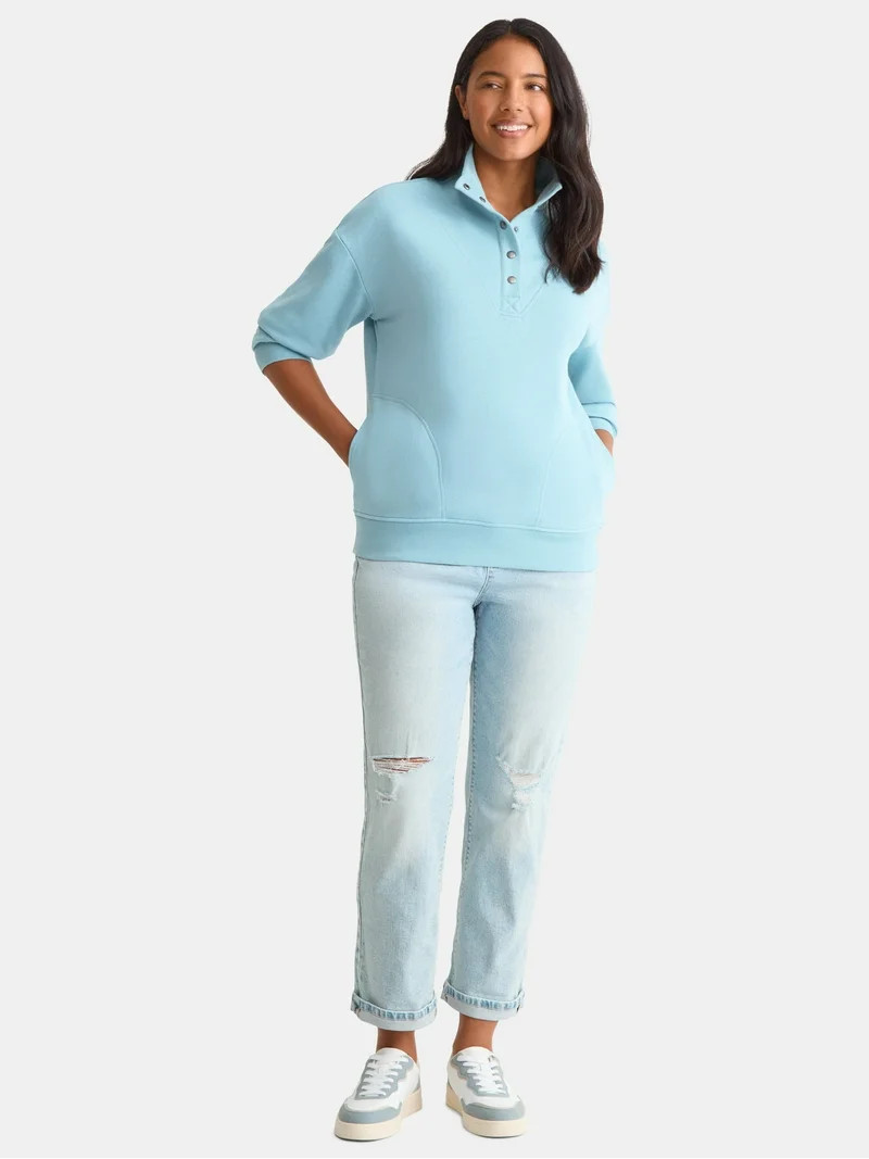Time and Tru Women's Fashion Terry Snap Sweatshirt, Sizes XS-XXXL | Walmart (US)
